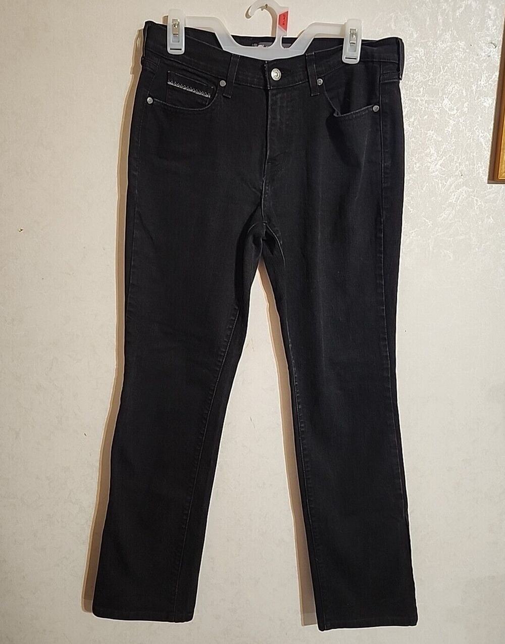 Levi Strauss Jeans Black Women 505 Straight Leg 10L Tag 30/34 Embroidered
